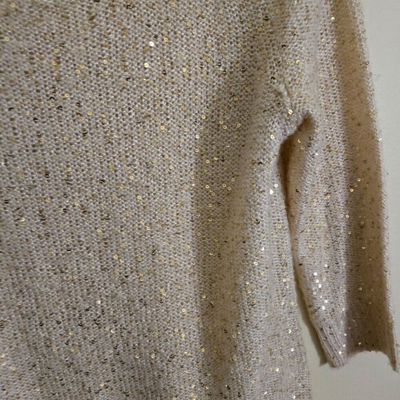 Anne Klein Vintage Golden Beige Sequined 3/4 Sleeve Holiday Sweater Size S - Picture 3 of 5